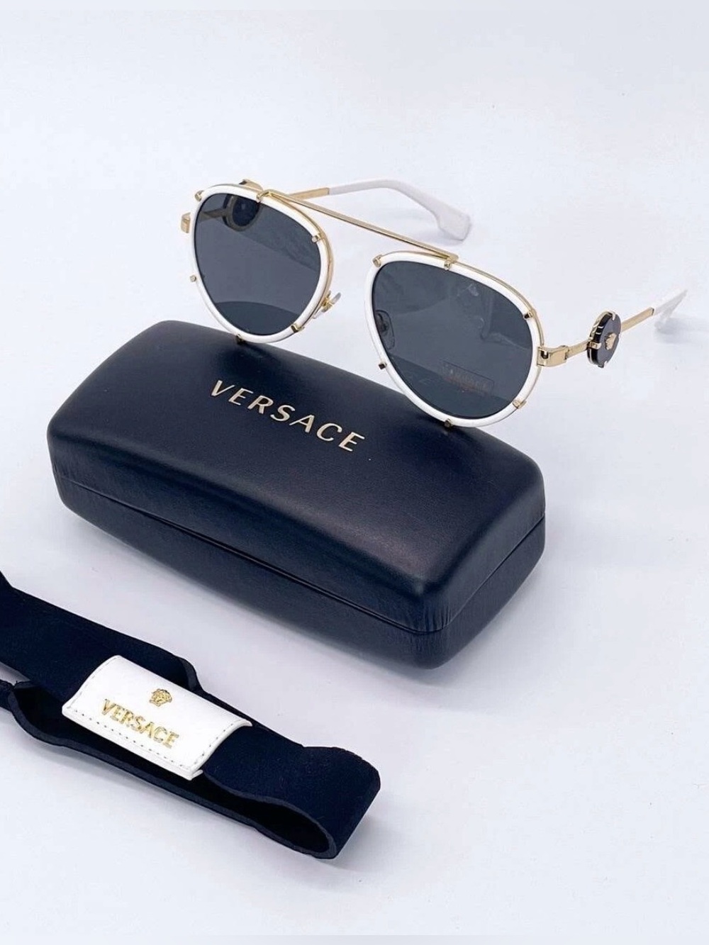 New Versace VE2232 147187 White and Gold Aviator Sunglasses Authentic - Picture 12 of 15
